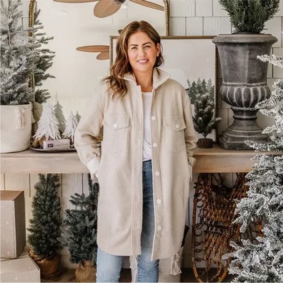 Jackson Rowe x Jillian Harris The Scholar Shacket Warm Vanilla Heart Jacket Top - Picture 3 of 8